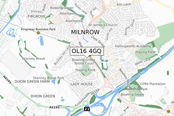 OL16 4GQ map - small scale - OS Open Zoomstack (Ordnance Survey)