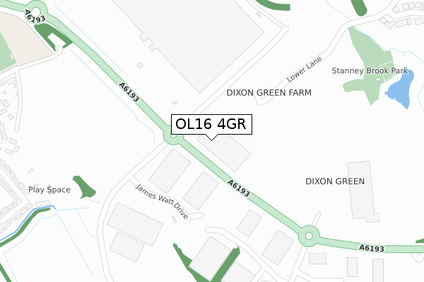 OL16 4GR map - large scale - OS Open Zoomstack (Ordnance Survey)