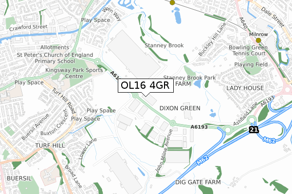 OL16 4GR map - small scale - OS Open Zoomstack (Ordnance Survey)