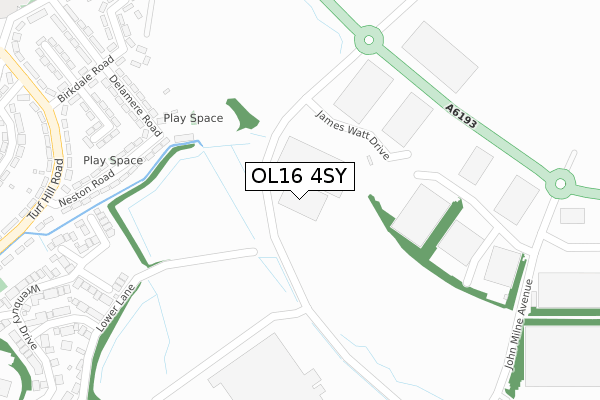 OL16 4SY map - large scale - OS Open Zoomstack (Ordnance Survey)