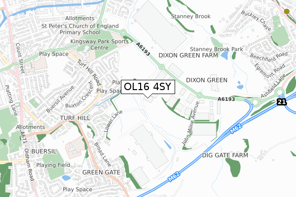 OL16 4SY map - small scale - OS Open Zoomstack (Ordnance Survey)