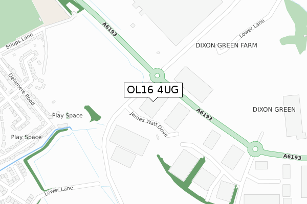 OL16 4UG map - large scale - OS Open Zoomstack (Ordnance Survey)