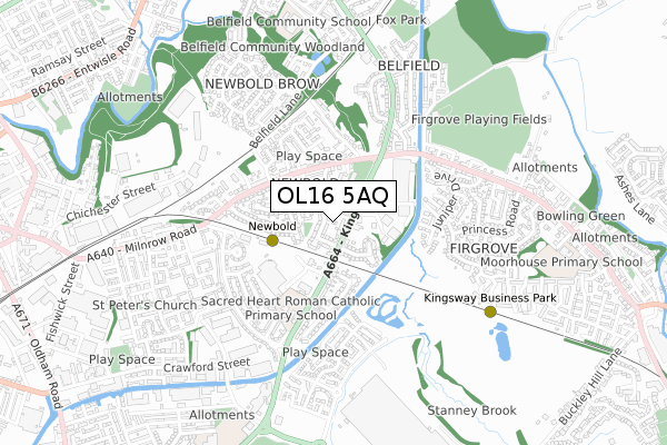 OL16 5AQ map - small scale - OS Open Zoomstack (Ordnance Survey)