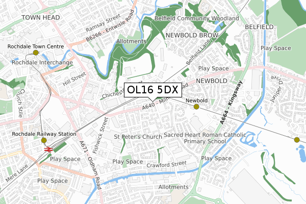 OL16 5DX map - small scale - OS Open Zoomstack (Ordnance Survey)