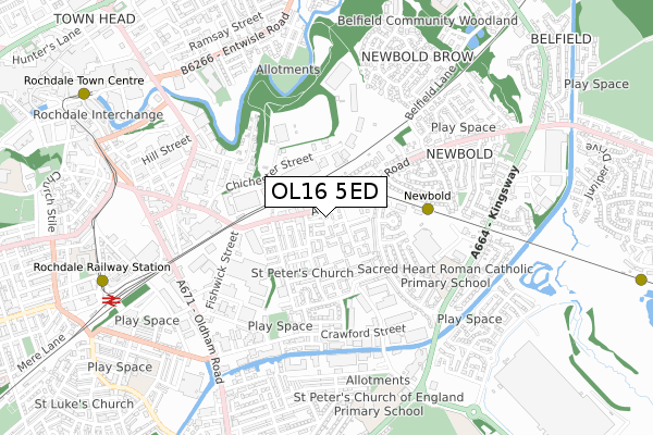 OL16 5ED map - small scale - OS Open Zoomstack (Ordnance Survey)