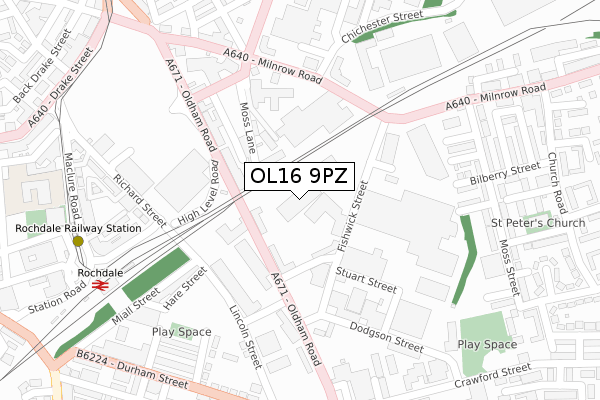 OL16 9PZ map - large scale - OS Open Zoomstack (Ordnance Survey)