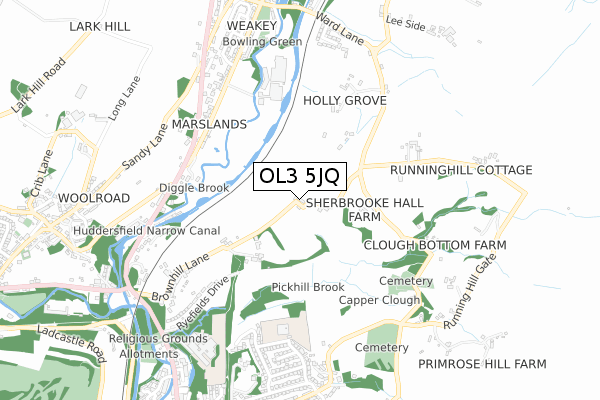 OL3 5JQ map - small scale - OS Open Zoomstack (Ordnance Survey)