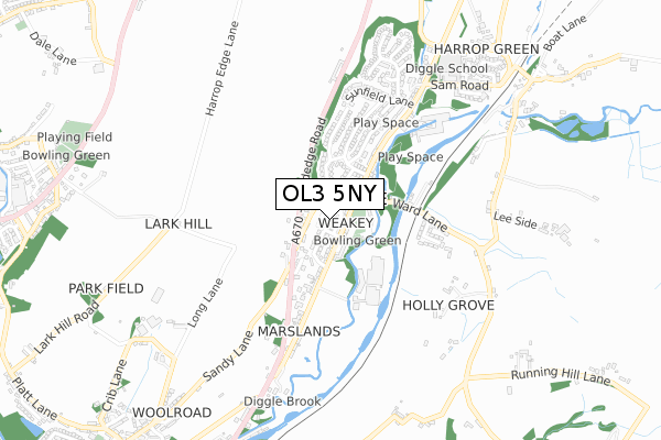 OL3 5NY map - small scale - OS Open Zoomstack (Ordnance Survey)