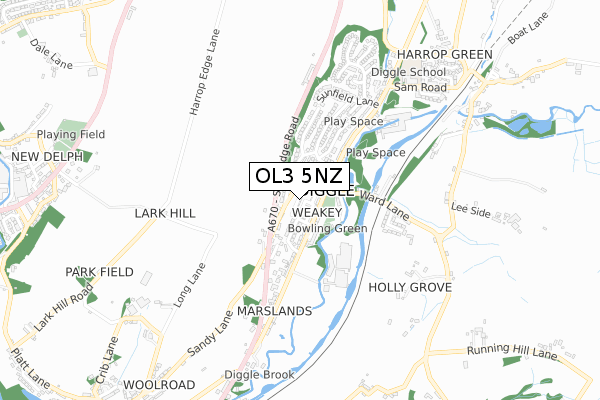 OL3 5NZ map - small scale - OS Open Zoomstack (Ordnance Survey)