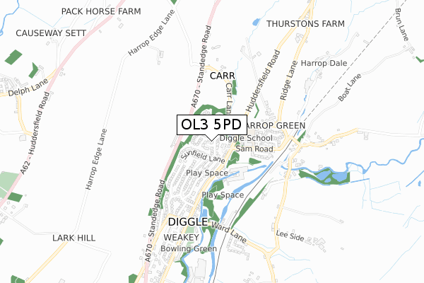 OL3 5PD map - small scale - OS Open Zoomstack (Ordnance Survey)