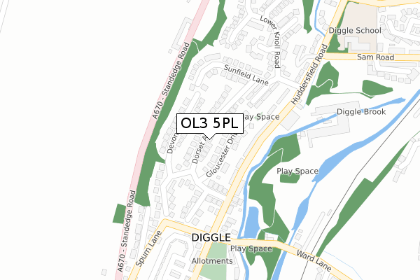 OL3 5PL map - large scale - OS Open Zoomstack (Ordnance Survey)