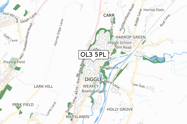 OL3 5PL map - small scale - OS Open Zoomstack (Ordnance Survey)