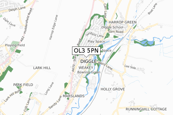 OL3 5PN map - small scale - OS Open Zoomstack (Ordnance Survey)