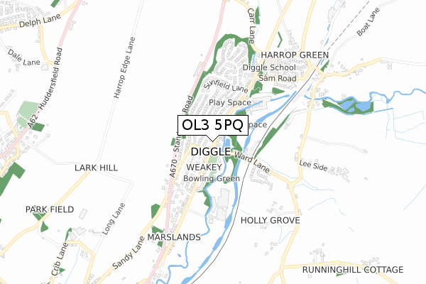 OL3 5PQ map - small scale - OS Open Zoomstack (Ordnance Survey)