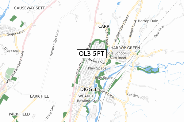 OL3 5PT map - small scale - OS Open Zoomstack (Ordnance Survey)