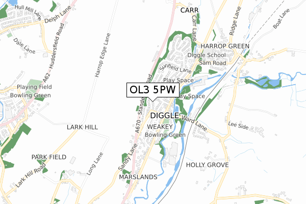 OL3 5PW map - small scale - OS Open Zoomstack (Ordnance Survey)