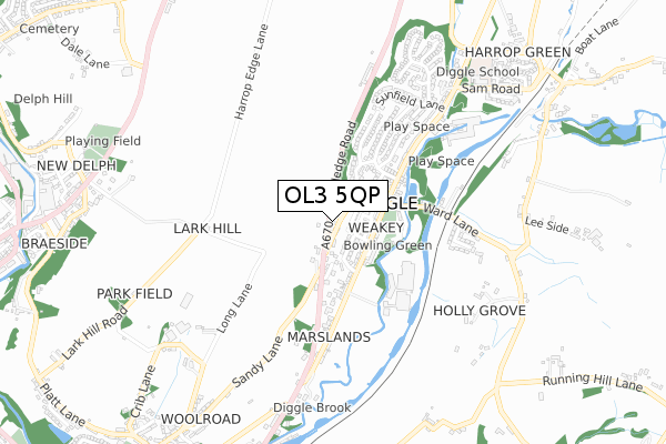 OL3 5QP map - small scale - OS Open Zoomstack (Ordnance Survey)