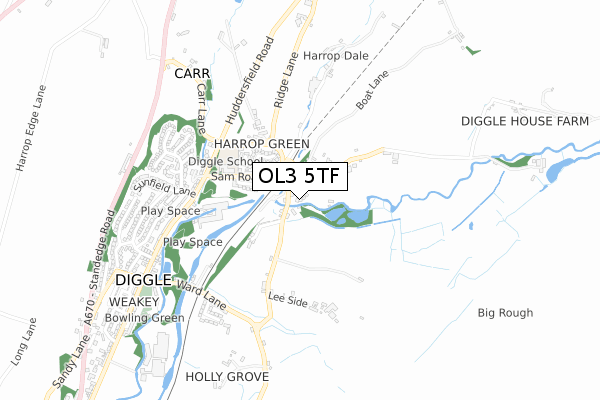 OL3 5TF map - small scale - OS Open Zoomstack (Ordnance Survey)