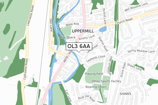 OL3 6AA map - large scale - OS Open Zoomstack (Ordnance Survey)