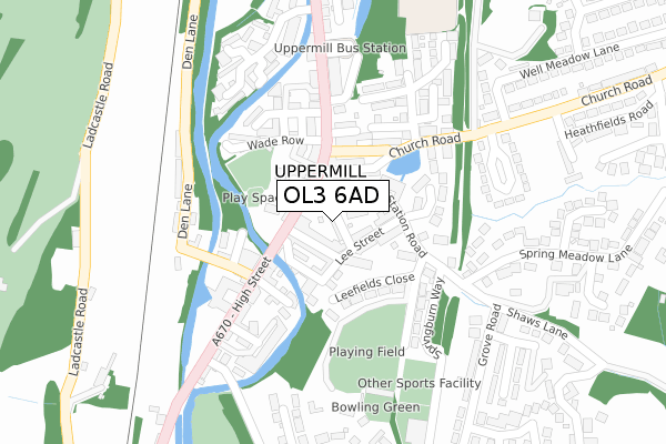 OL3 6AD map - large scale - OS Open Zoomstack (Ordnance Survey)