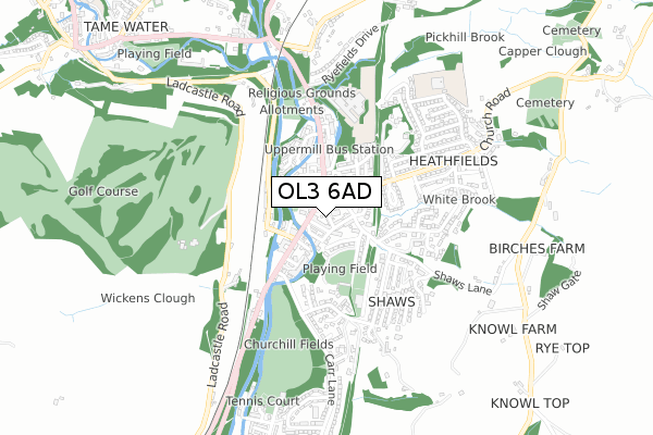 OL3 6AD map - small scale - OS Open Zoomstack (Ordnance Survey)