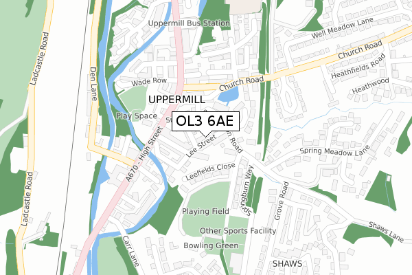 OL3 6AE map - large scale - OS Open Zoomstack (Ordnance Survey)