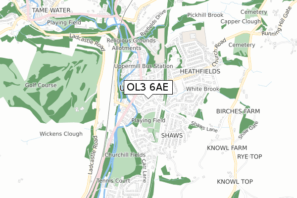 OL3 6AE map - small scale - OS Open Zoomstack (Ordnance Survey)