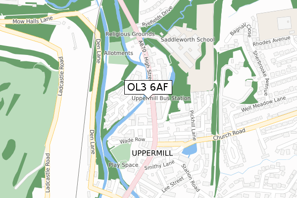 OL3 6AF map - large scale - OS Open Zoomstack (Ordnance Survey)