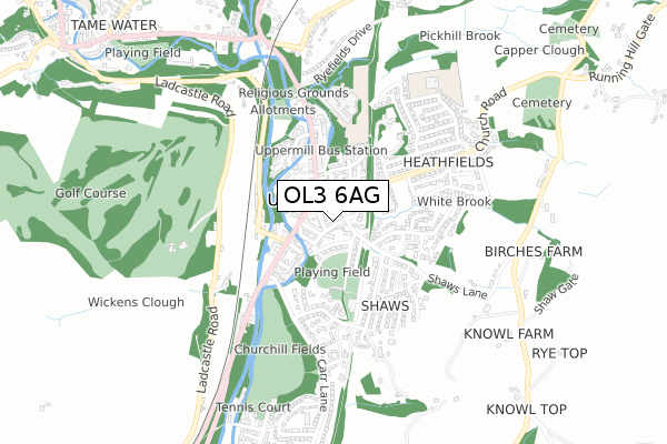 OL3 6AG map - small scale - OS Open Zoomstack (Ordnance Survey)