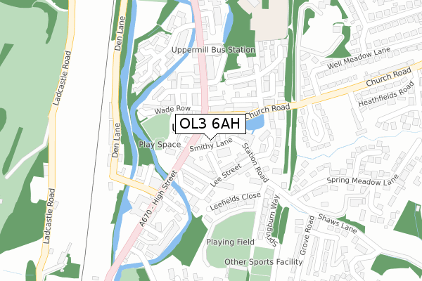 OL3 6AH map - large scale - OS Open Zoomstack (Ordnance Survey)