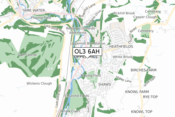 OL3 6AH map - small scale - OS Open Zoomstack (Ordnance Survey)