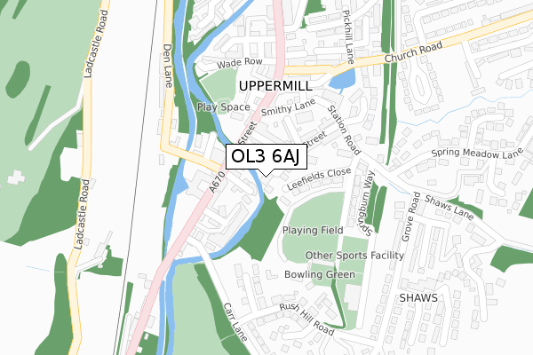 OL3 6AJ map - large scale - OS Open Zoomstack (Ordnance Survey)