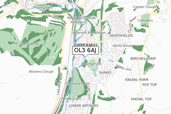 OL3 6AJ map - small scale - OS Open Zoomstack (Ordnance Survey)