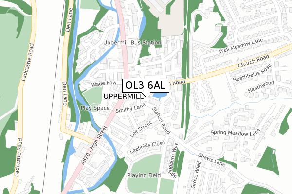 OL3 6AL map - large scale - OS Open Zoomstack (Ordnance Survey)