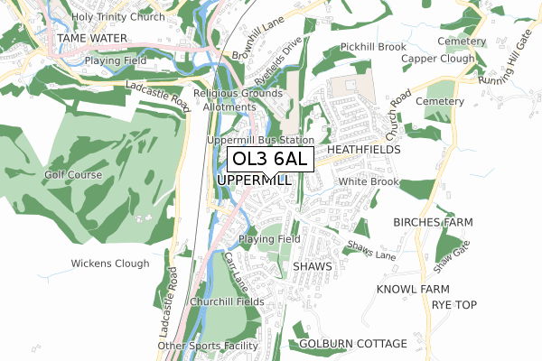 OL3 6AL map - small scale - OS Open Zoomstack (Ordnance Survey)