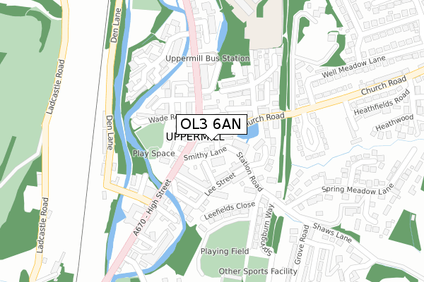 OL3 6AN map - large scale - OS Open Zoomstack (Ordnance Survey)