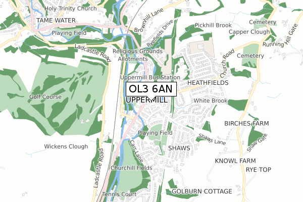 OL3 6AN map - small scale - OS Open Zoomstack (Ordnance Survey)