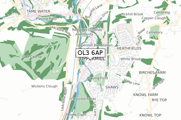 OL3 6AP map - small scale - OS Open Zoomstack (Ordnance Survey)