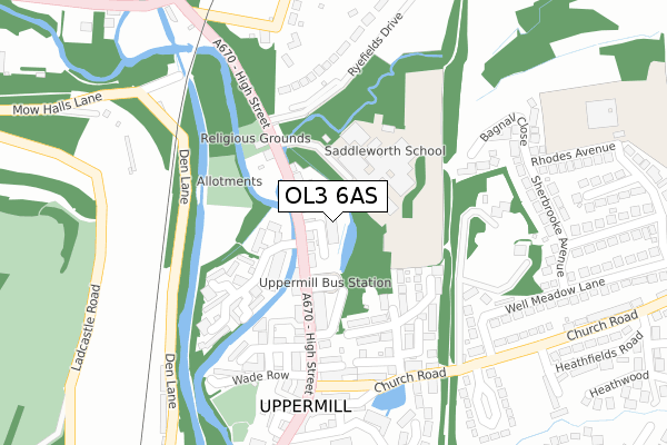 OL3 6AS map - large scale - OS Open Zoomstack (Ordnance Survey)