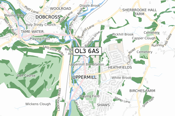 OL3 6AS map - small scale - OS Open Zoomstack (Ordnance Survey)