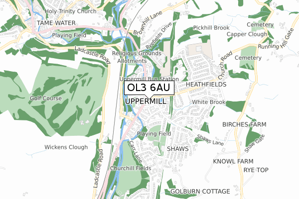 OL3 6AU map - small scale - OS Open Zoomstack (Ordnance Survey)