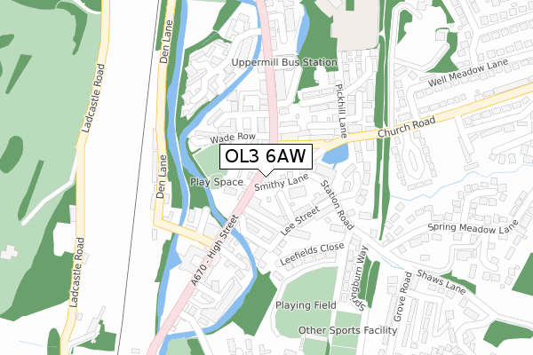 OL3 6AW map - large scale - OS Open Zoomstack (Ordnance Survey)