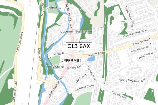 OL3 6AX map - large scale - OS Open Zoomstack (Ordnance Survey)