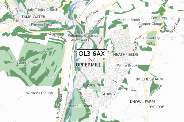 OL3 6AX map - small scale - OS Open Zoomstack (Ordnance Survey)