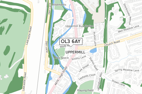 OL3 6AY map - large scale - OS Open Zoomstack (Ordnance Survey)