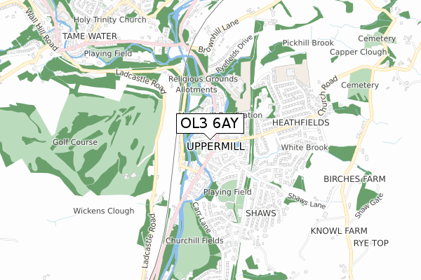 OL3 6AY map - small scale - OS Open Zoomstack (Ordnance Survey)