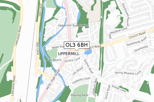 OL3 6BH map - large scale - OS Open Zoomstack (Ordnance Survey)