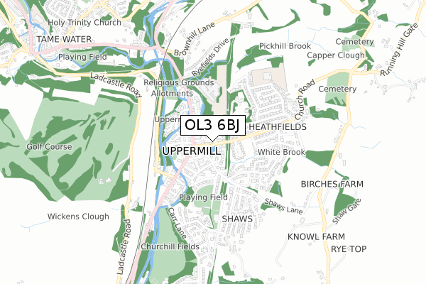 OL3 6BJ map - small scale - OS Open Zoomstack (Ordnance Survey)