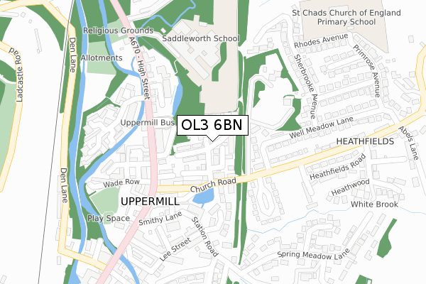 OL3 6BN map - large scale - OS Open Zoomstack (Ordnance Survey)