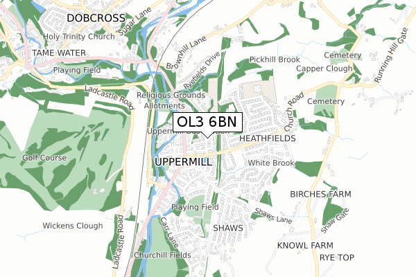 OL3 6BN map - small scale - OS Open Zoomstack (Ordnance Survey)